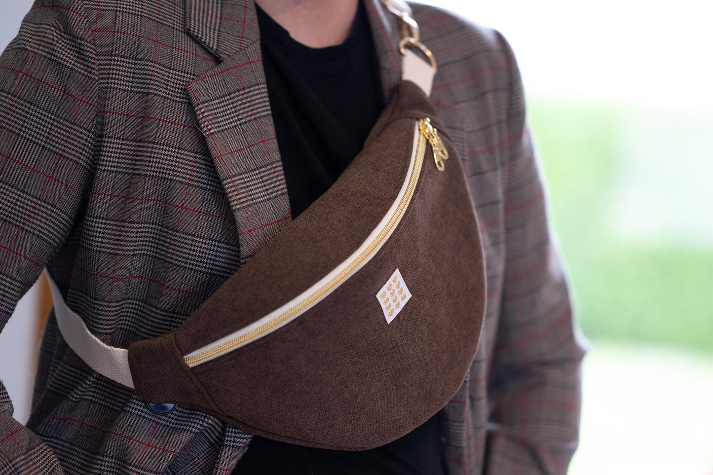 Sac banane Velours ras Marron