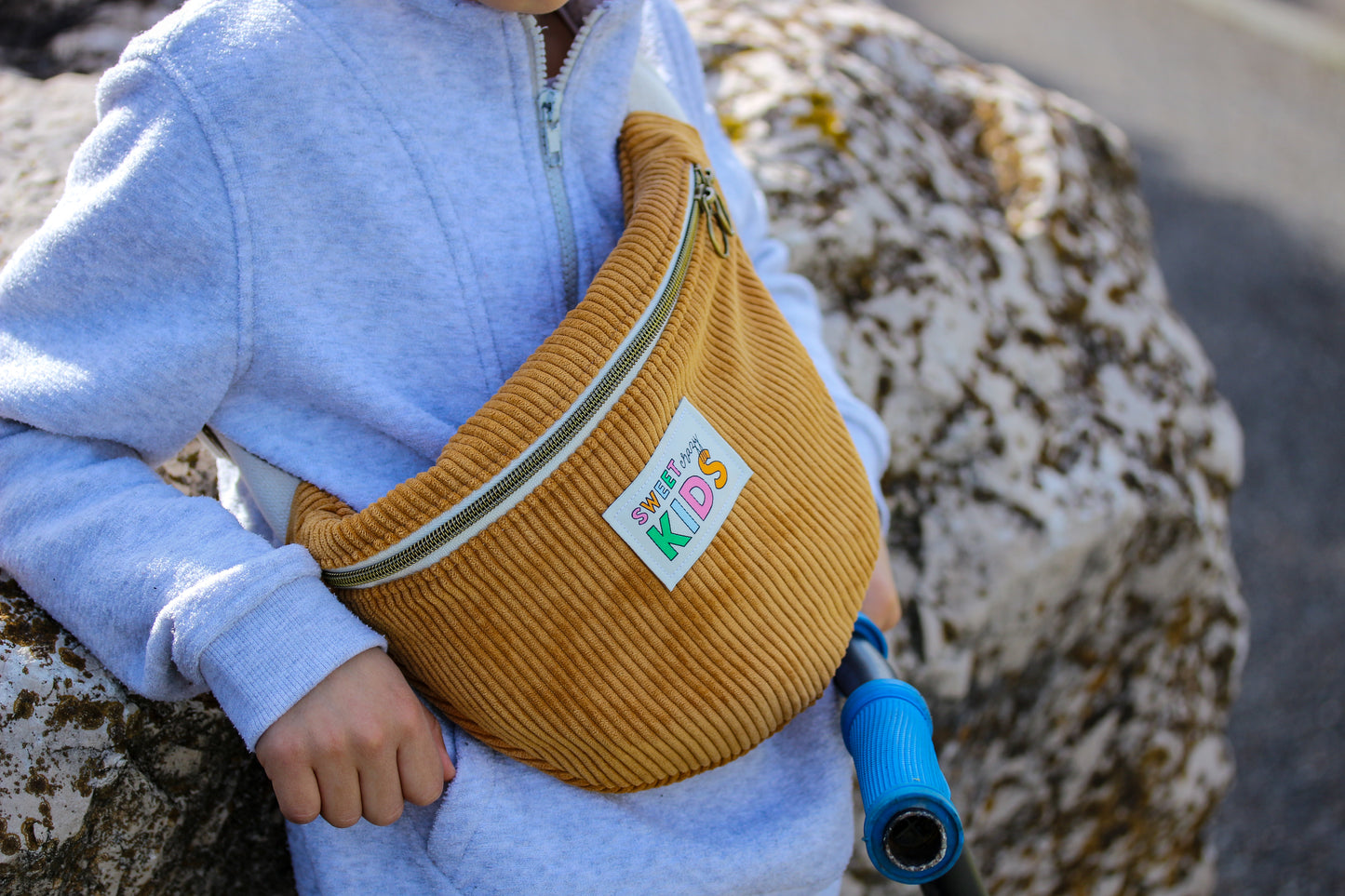 Sac banane enfant "Sweet Crazy Kids" Velours côtelé Ocre / Marron clair