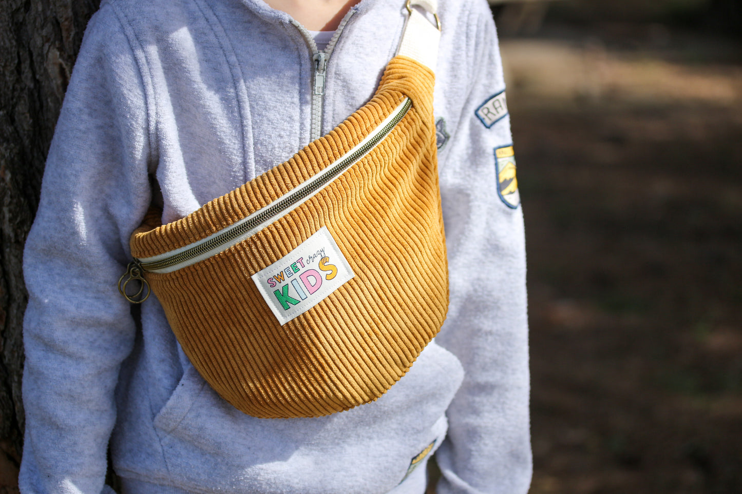 Sac banane enfant "Sweet Crazy Kids" Velours côtelé Ocre / Marron clair