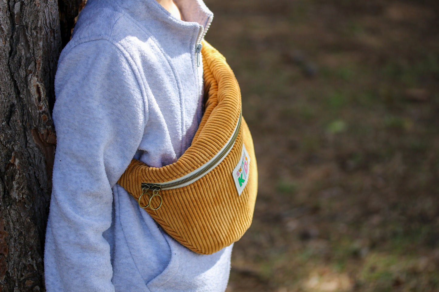 Sac banane enfant "Sweet Crazy Kids" Velours côtelé Ocre / Marron clair