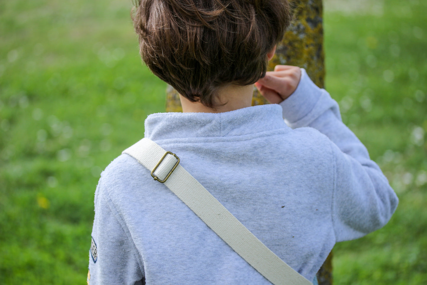 Sac banane enfant "Les copains d'abord" Velours côtelé bleu ciel