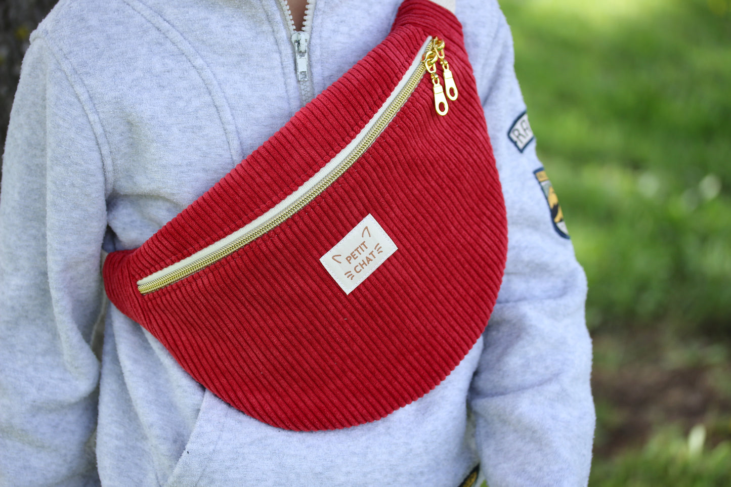 Sac banane enfant "Petit Chat" Velours côtelé rouge