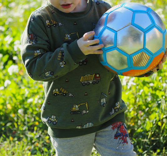 Linélo Créations sweat enfant engins chantier vert