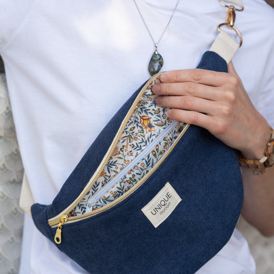 Sac banane Velours ras Bleu