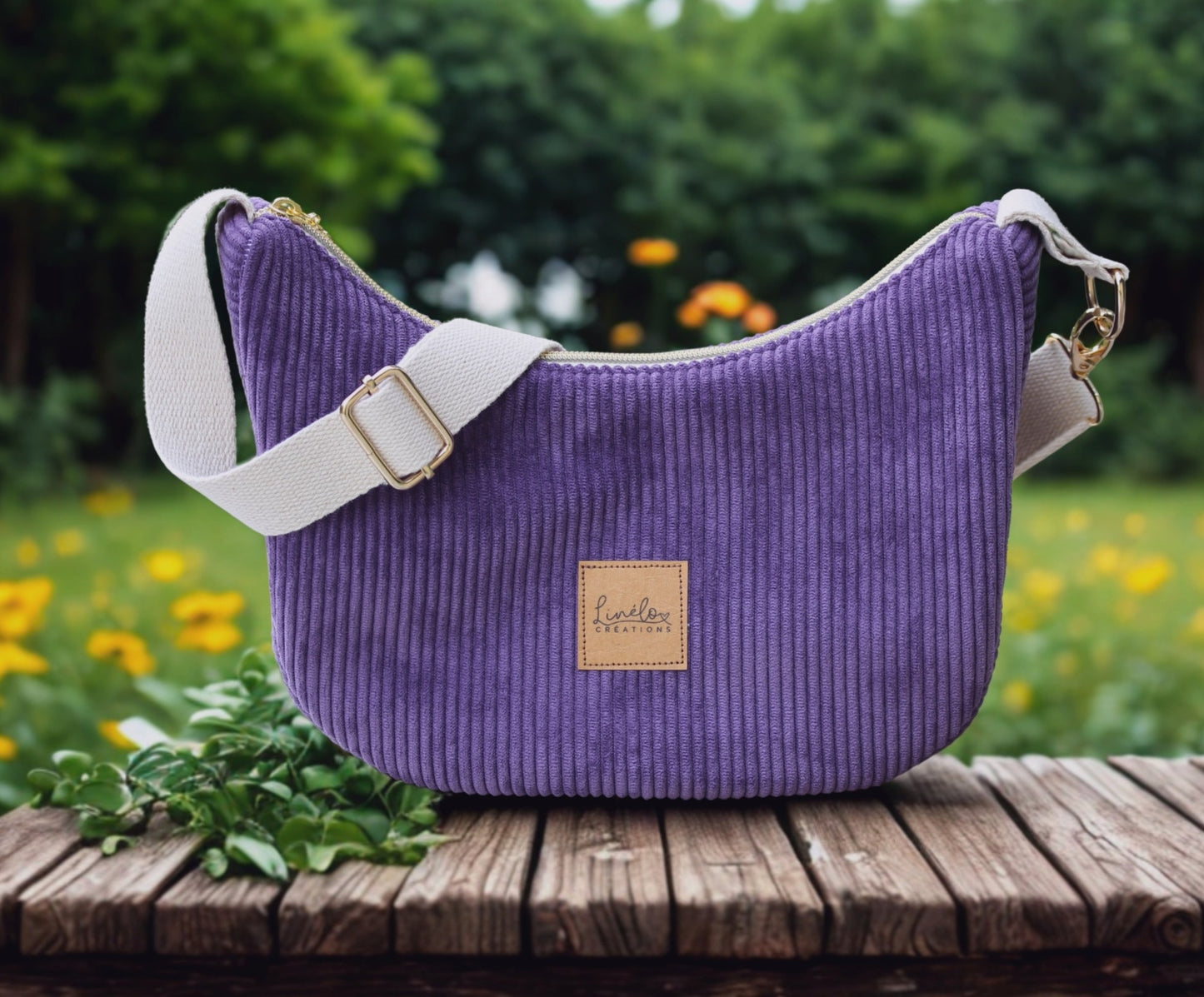 Sac croissant / demi lune velours côtelé - à personnaliser