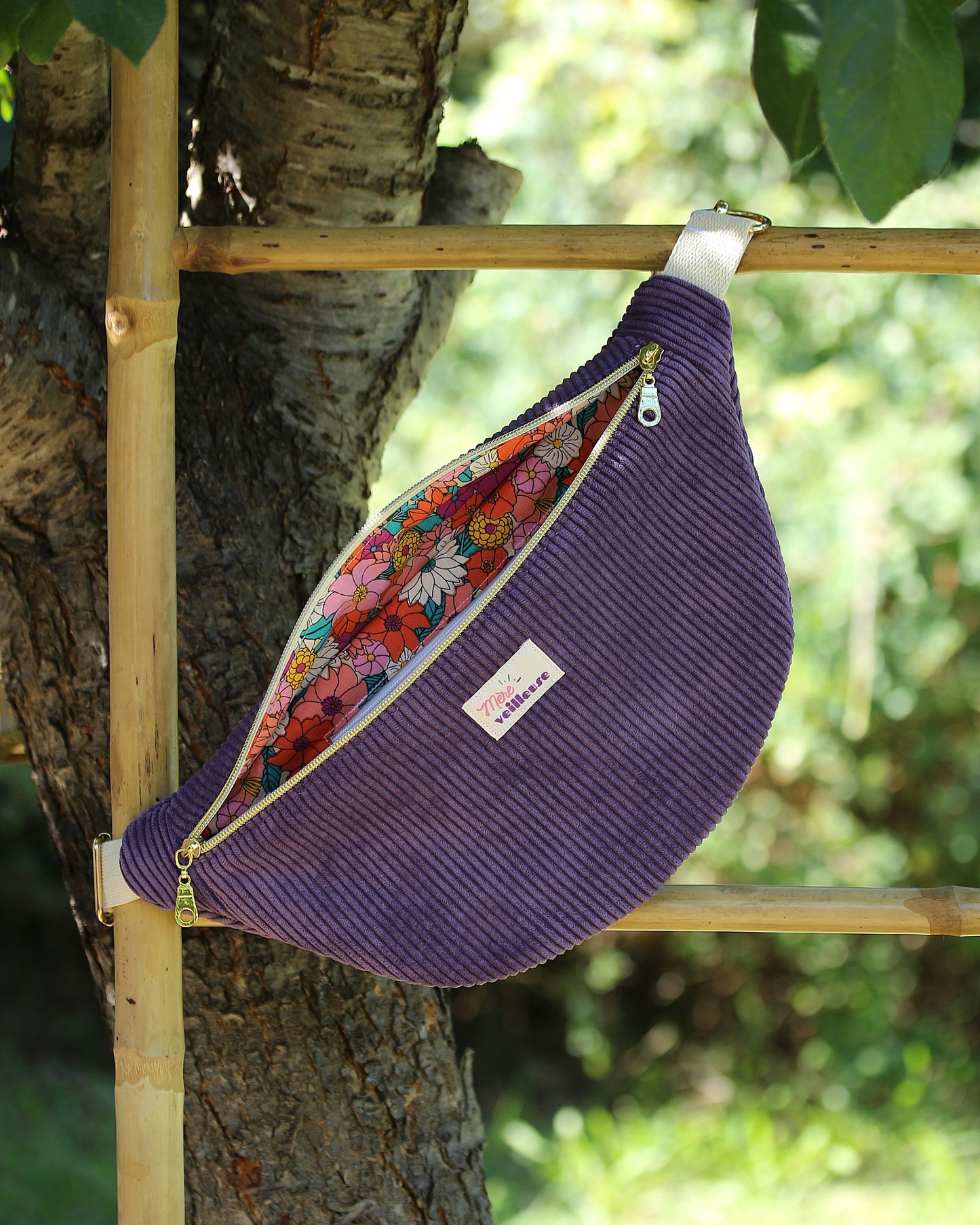 Sac banane "Mère veilleuse" velours Violet