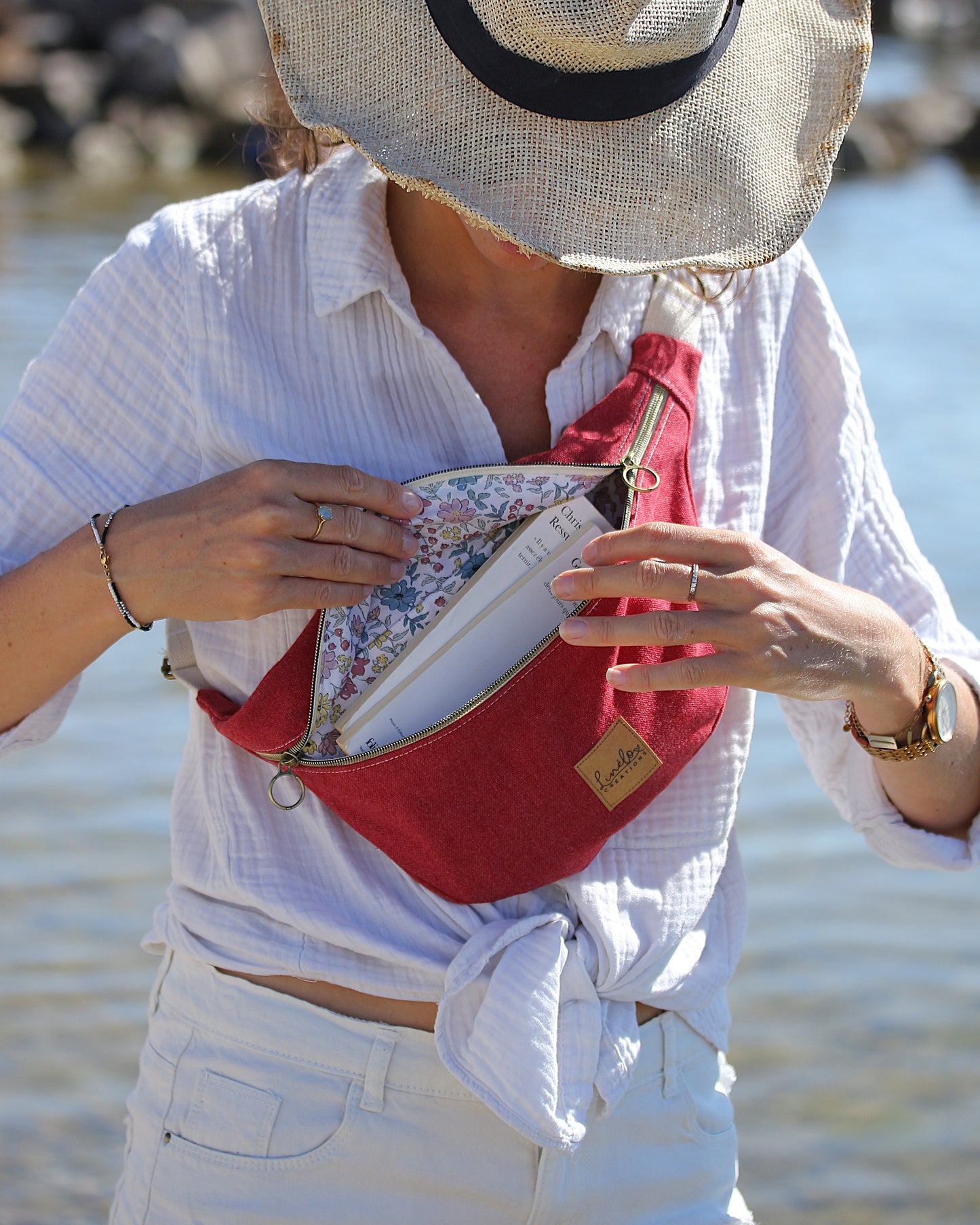 Sac banane en toile framboise