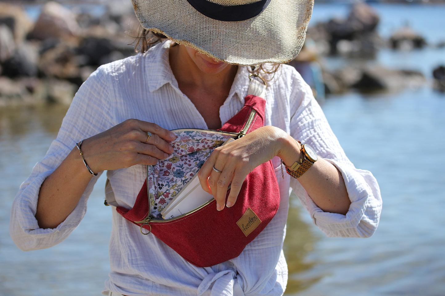 Sac banane en toile framboise