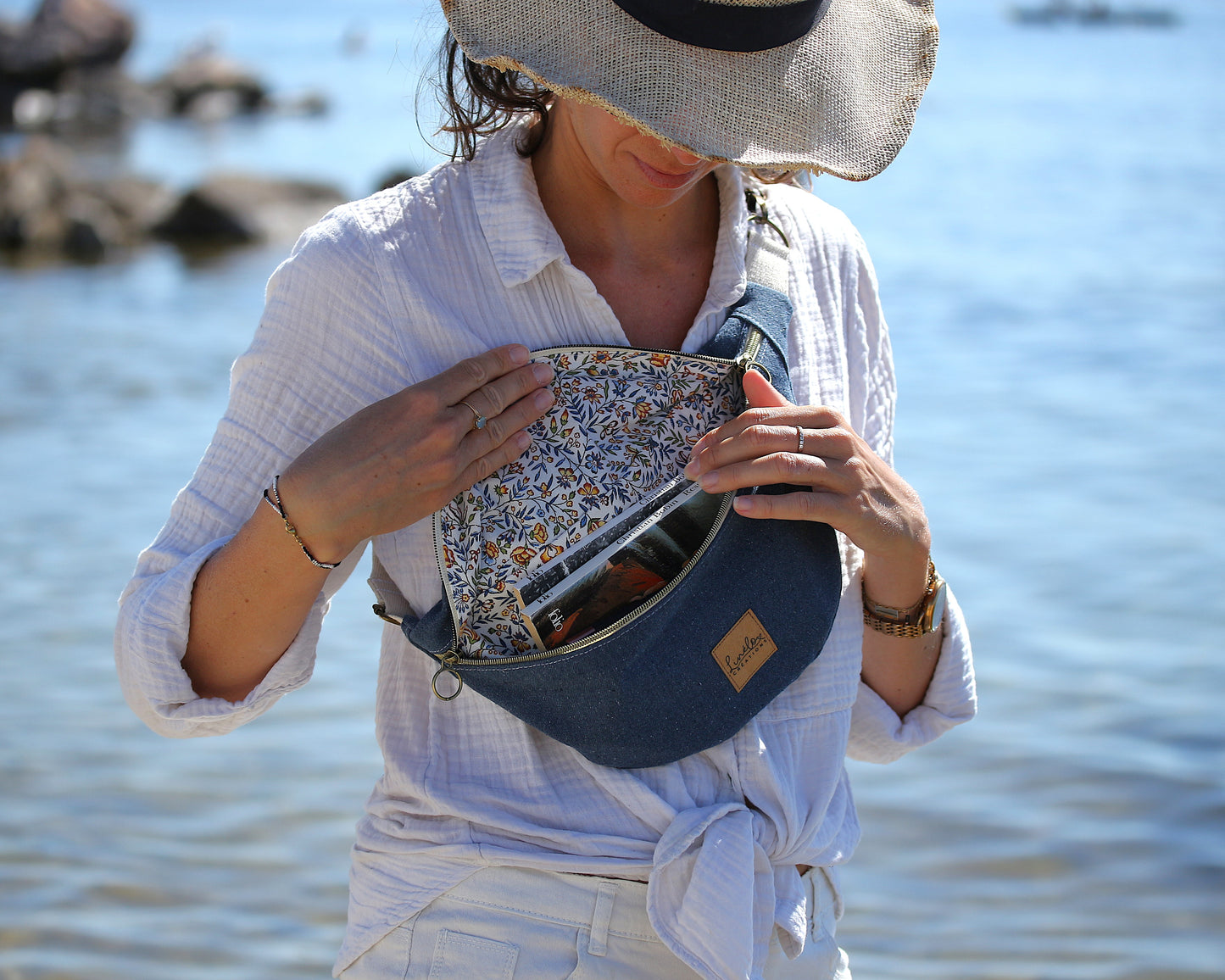 Sac banane en toile bleu marine