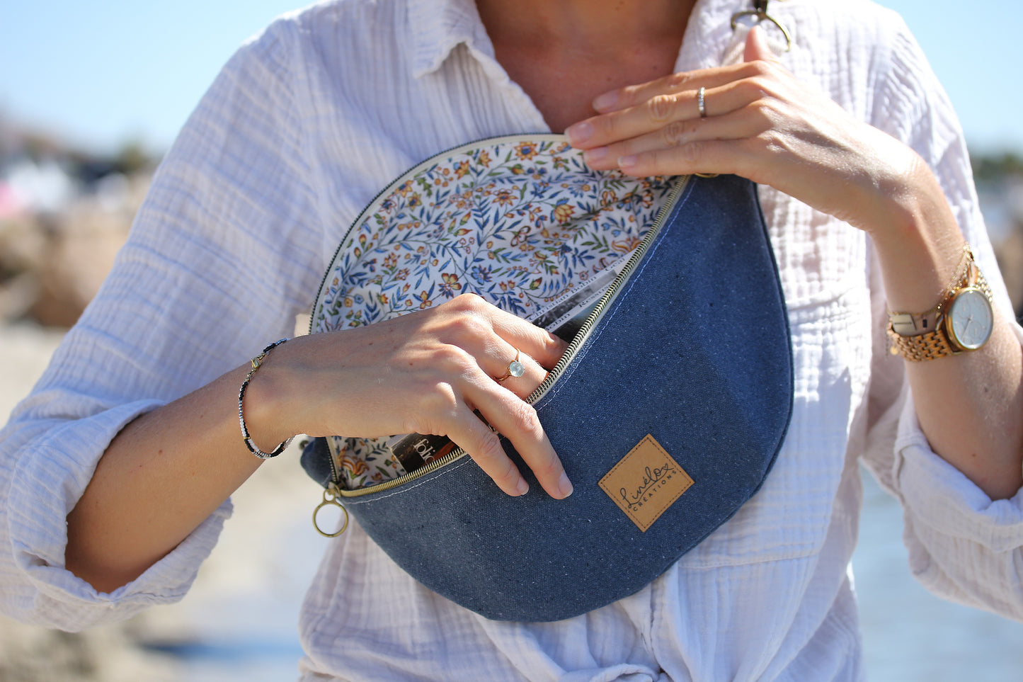 Sac banane en toile bleu marine