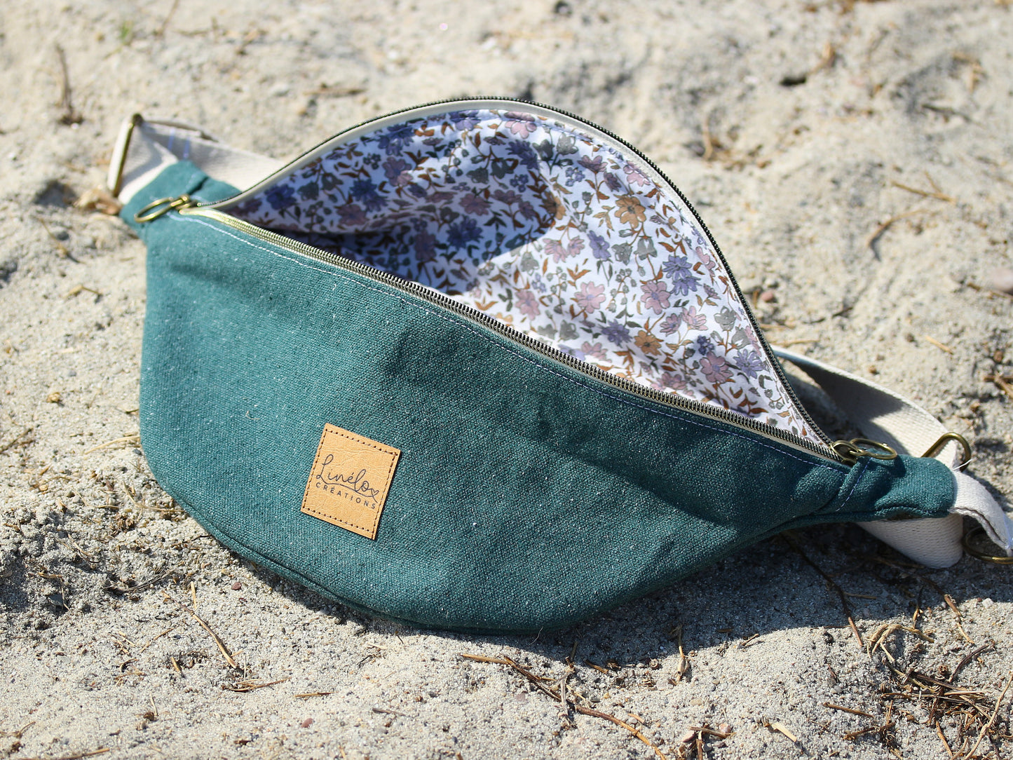 Sac banane en toile vert sapin