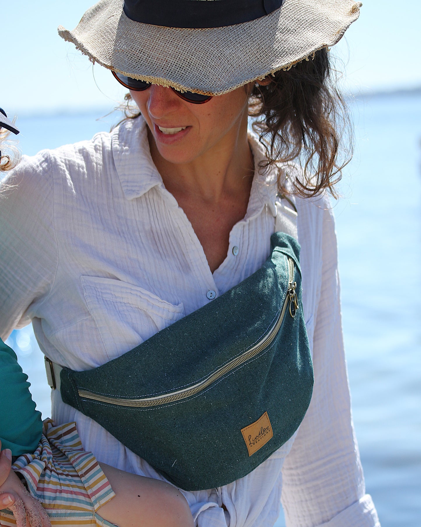 Sac banane en toile vert sapin