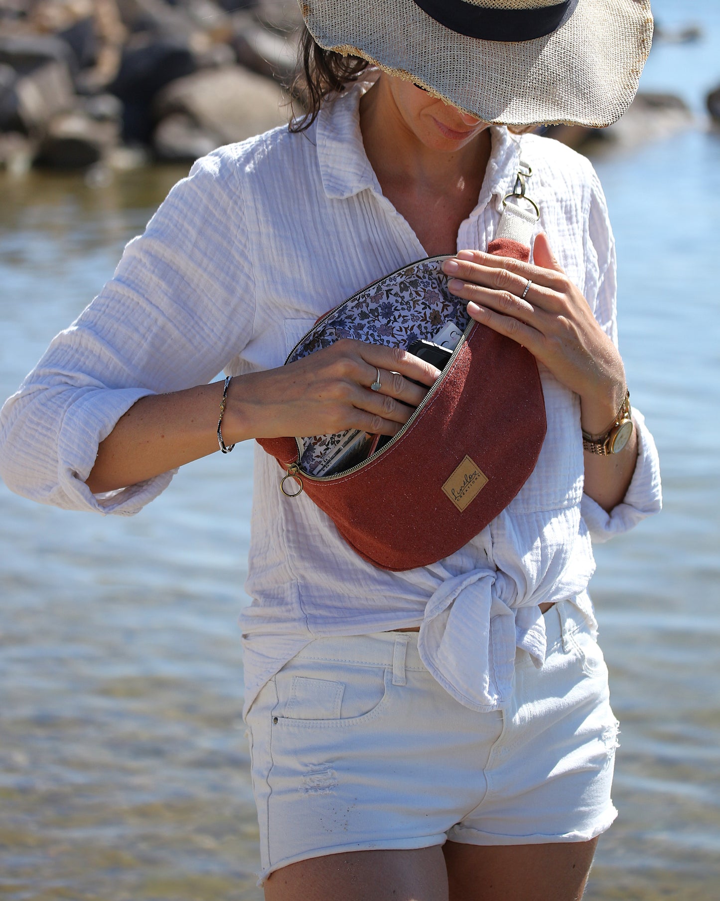 Sac banane en toile terracota