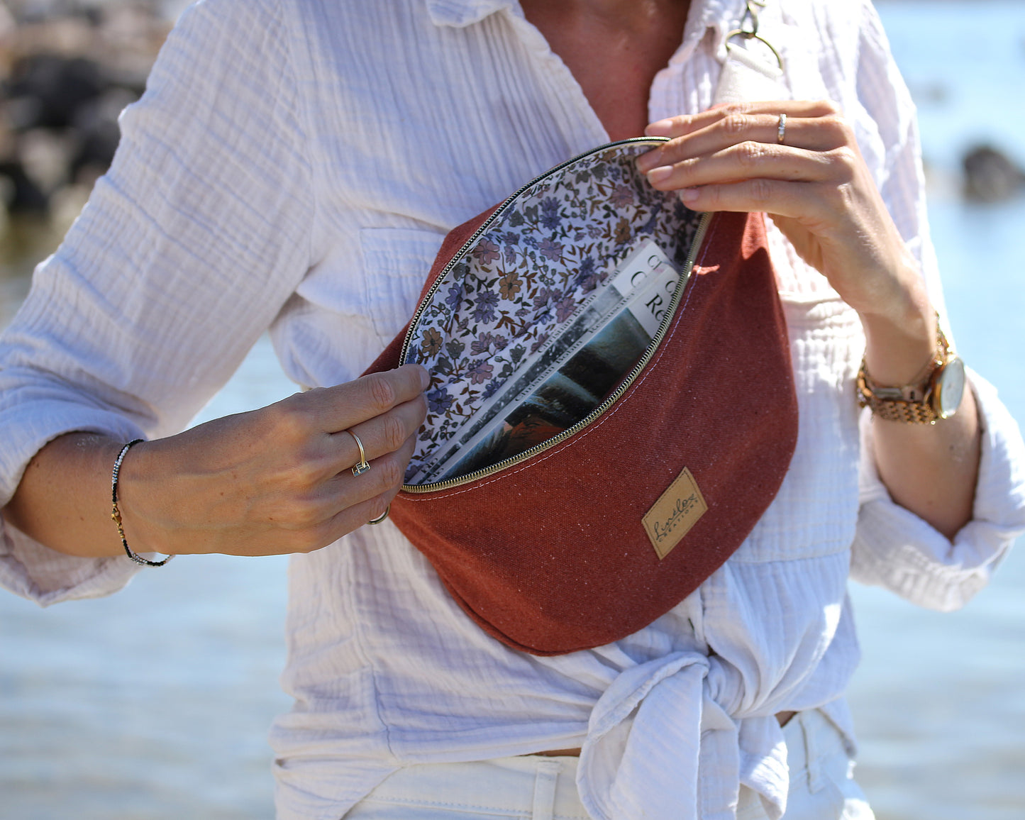 Sac banane en toile terracota