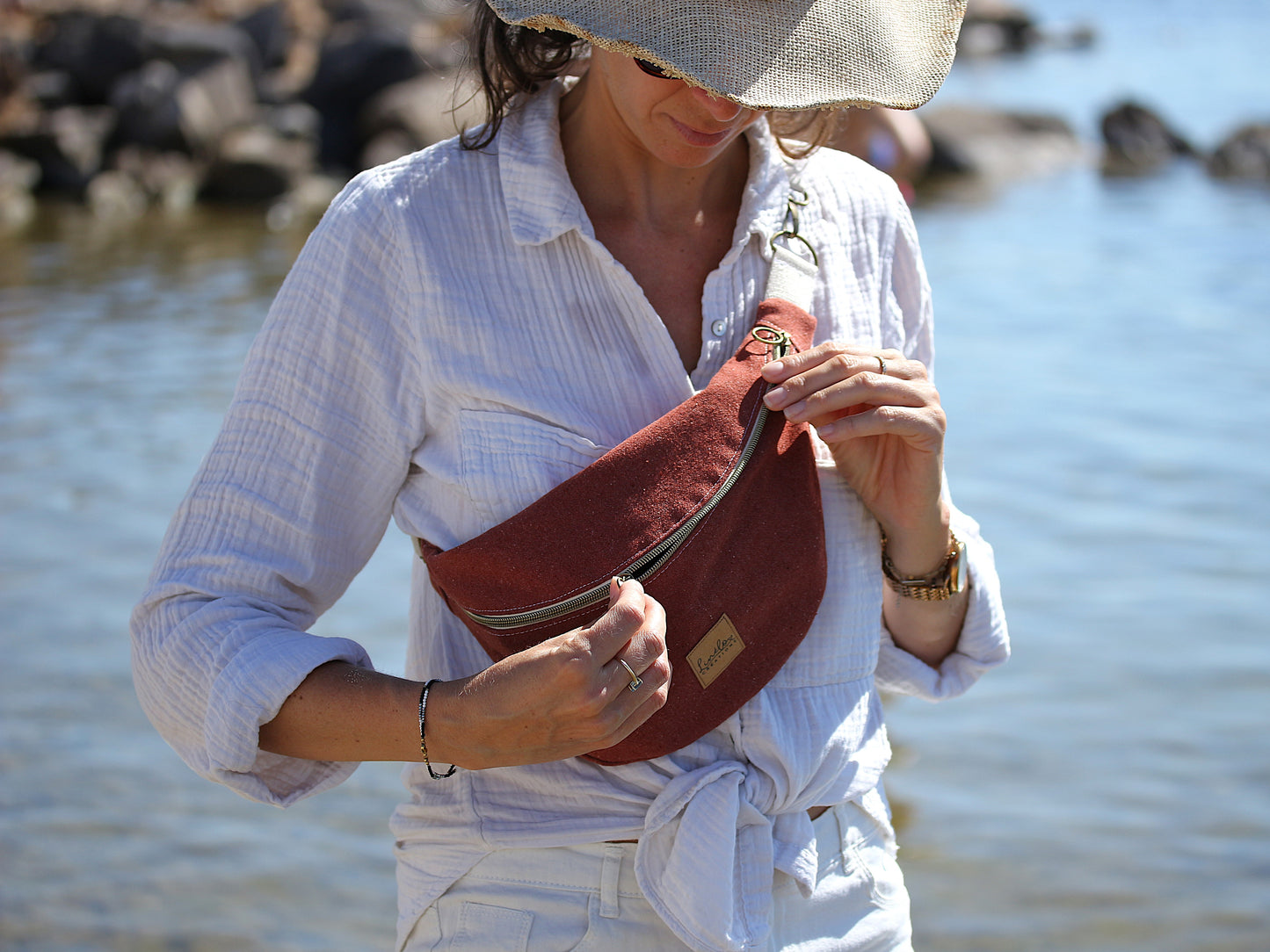 Sac banane en toile terracota