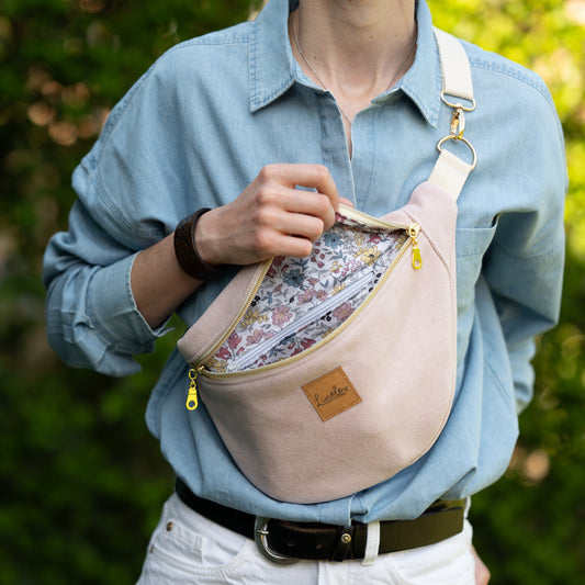 Sac banane Velours ras Rose pâle