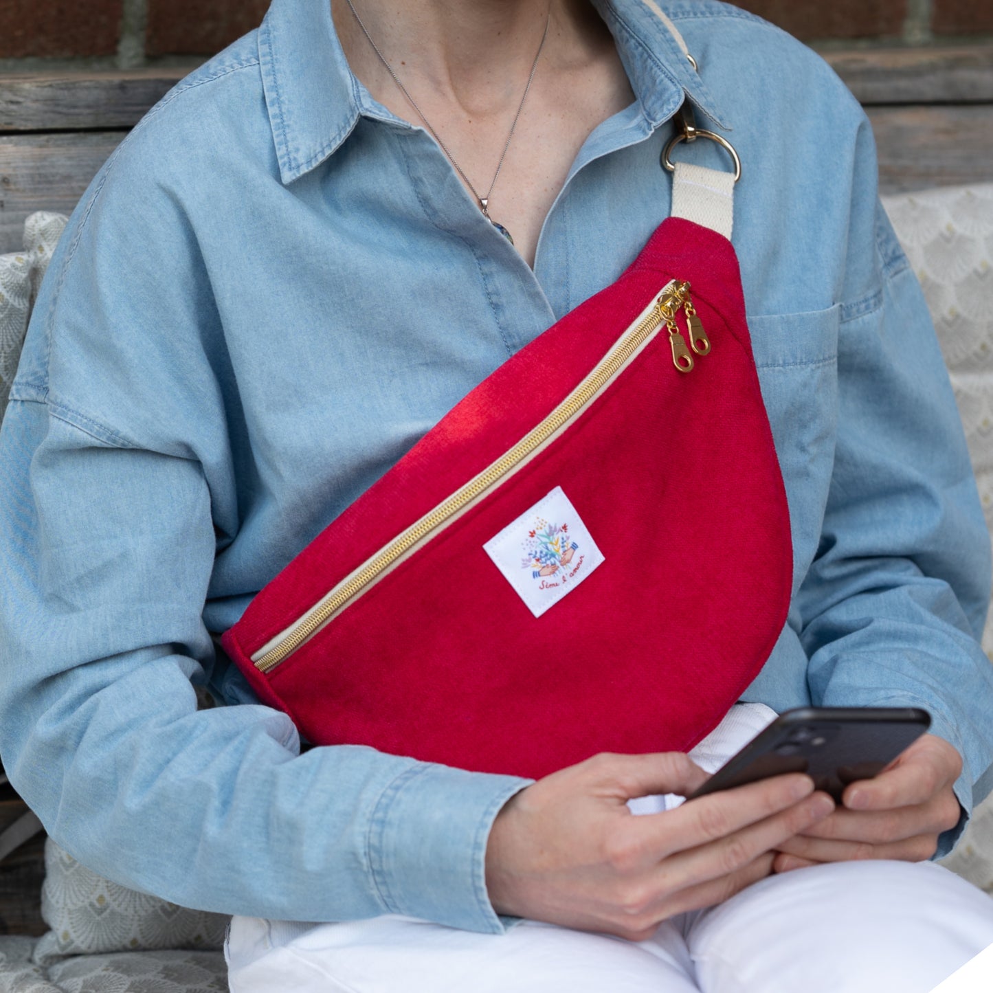 Sac banane Velours ras Rouge