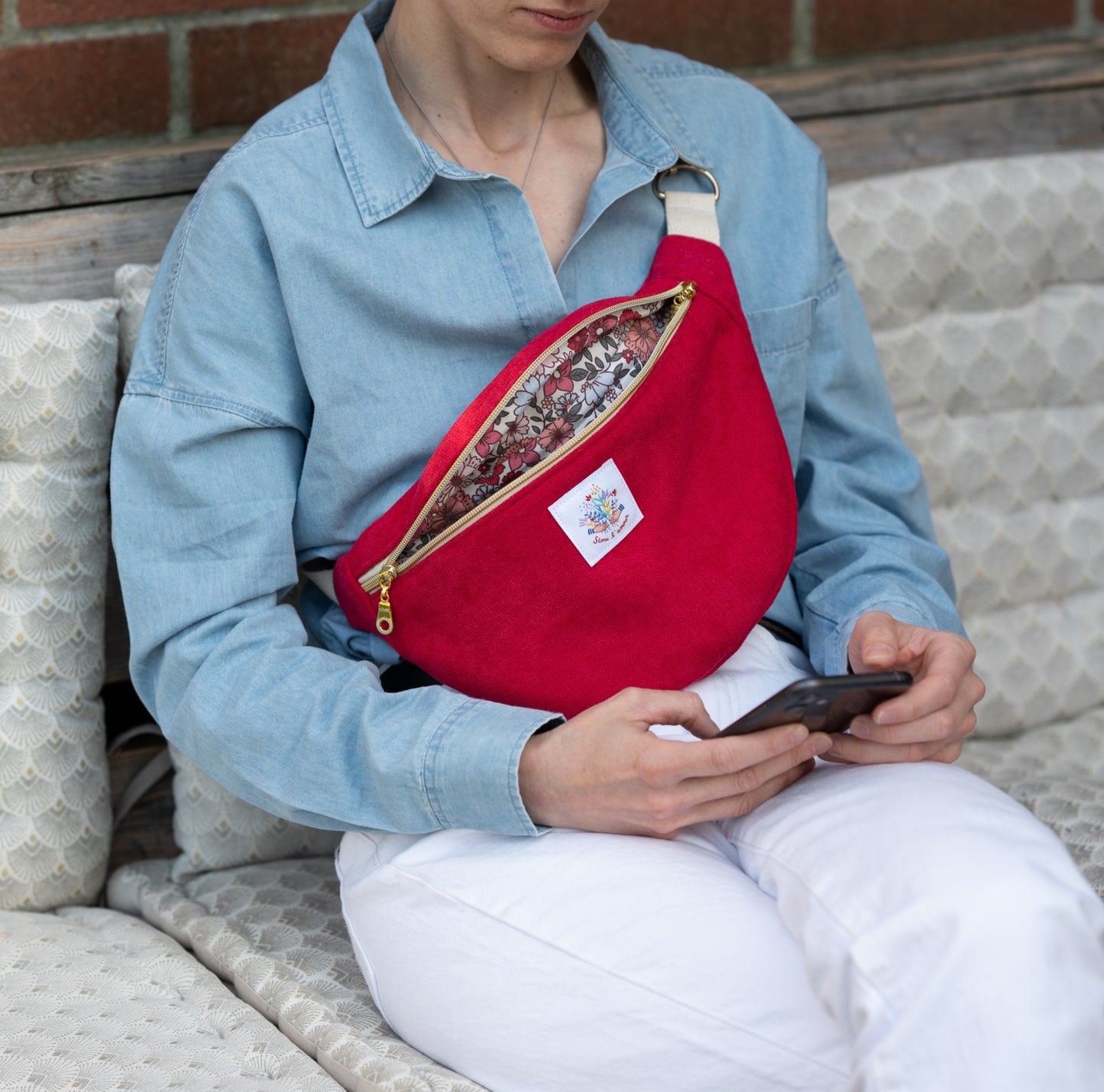 Sac banane Velours ras Rouge