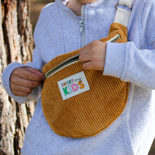 Sac banane enfant "Sweet Crazy Kids" Velours côtelé Ocre / Marron clair
