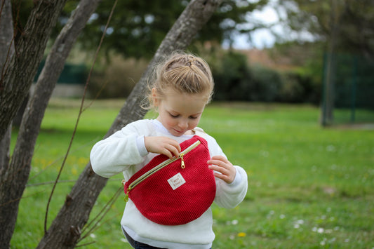 Sac banane enfant "Petit Chat" Velours côtelé rouge
