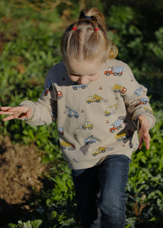 Linélo Créations sweat enfant engins chantier beige