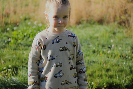 Linélo Créations sweat enfant engins chantier beige