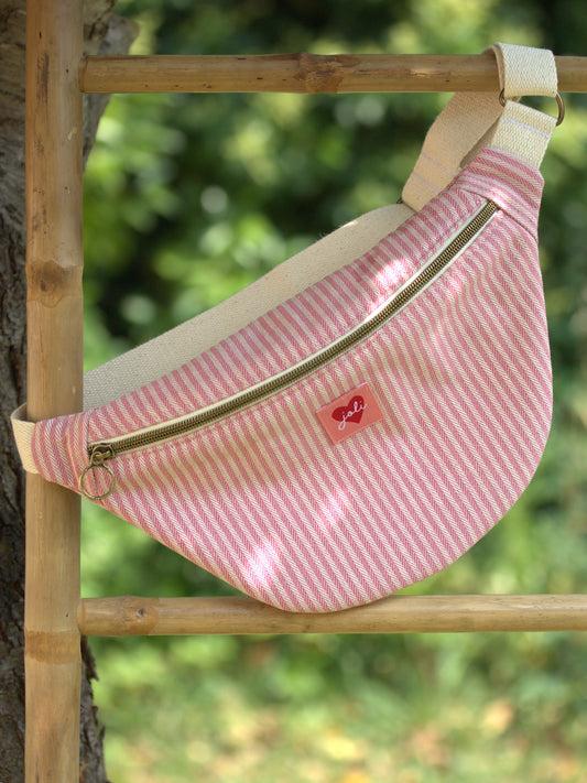Sac banane enfant rayé rose et blanc "Joli coeur"