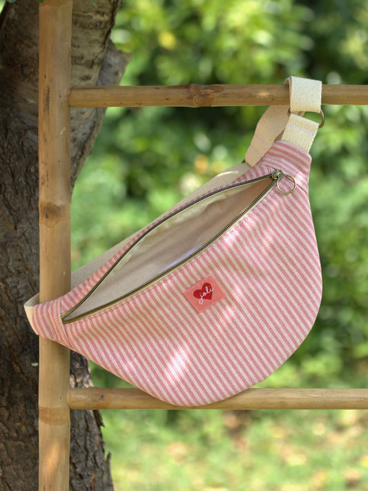 Sac banane enfant rayé rose et blanc "Joli coeur"