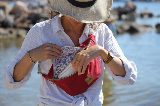 Sac banane en toile framboise