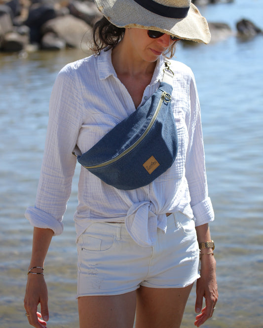 Sac banane en toile bleu marine