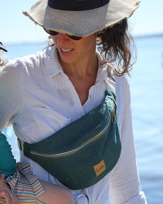 Sac banane en toile vert sapin