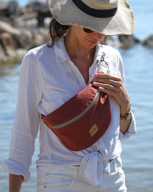Sac banane en toile terracota