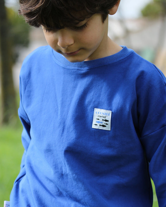 Sweat en coton enfant bleu roi "A contre courant"