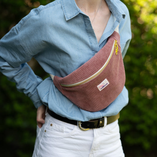Sac banane "Mère veilleuse"  velours Rose