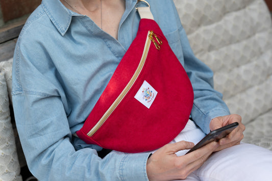 Sac banane Velours ras Rouge